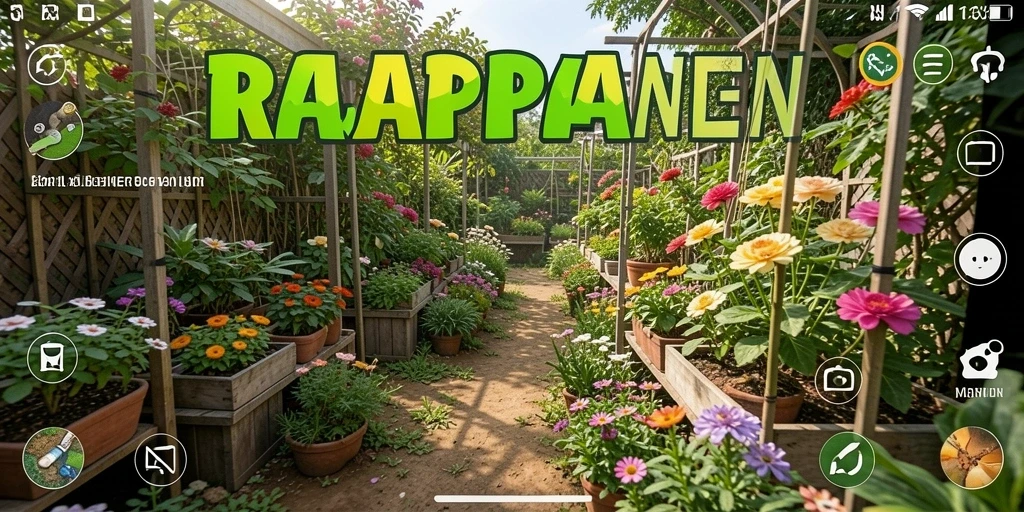 Tangkapan layar gameplay RAJAPANEN yang menampilkan taman yang indah.