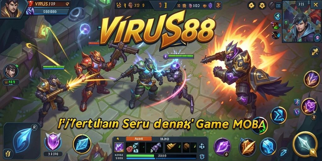 Screenshot gameplay VIRUS88 menampilkan aksi seru dalam pertarungan MOBA.